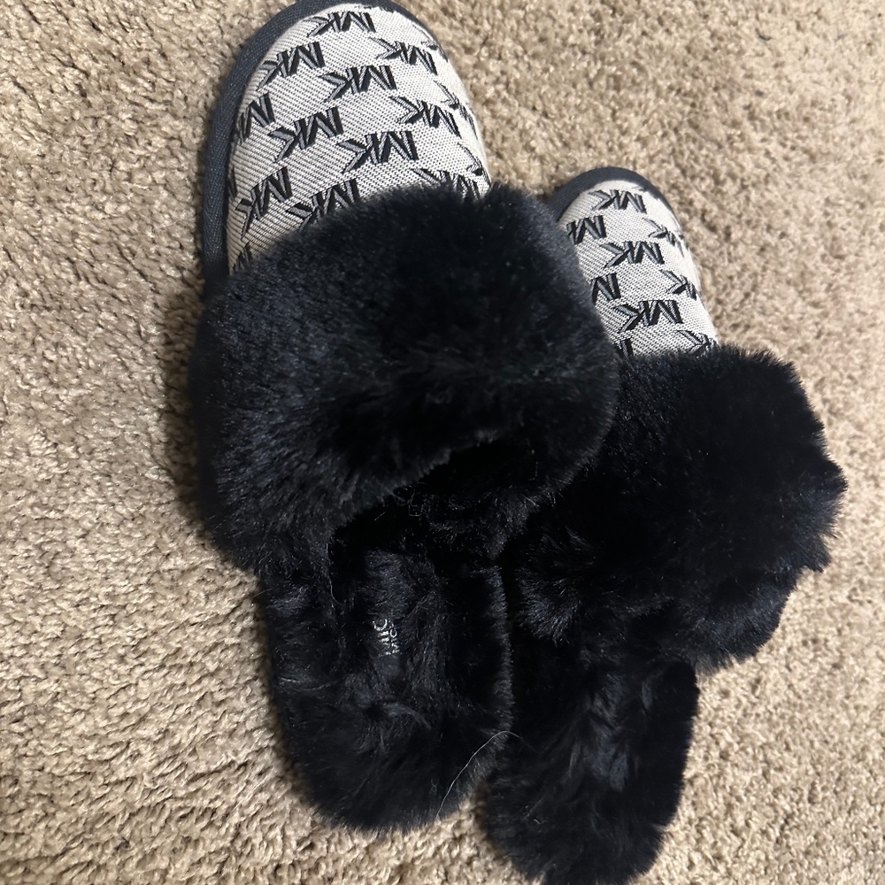 MK black and grey slippers